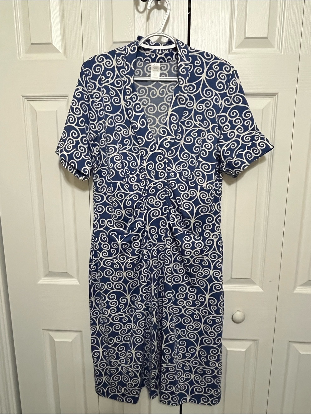 Classic Blue & White Swirl Short-Sleeve Dress